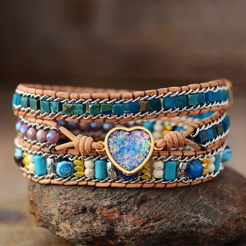 Olivenorma Heart Opal Blue Apatite Emperor Stone Wrap Bracelet