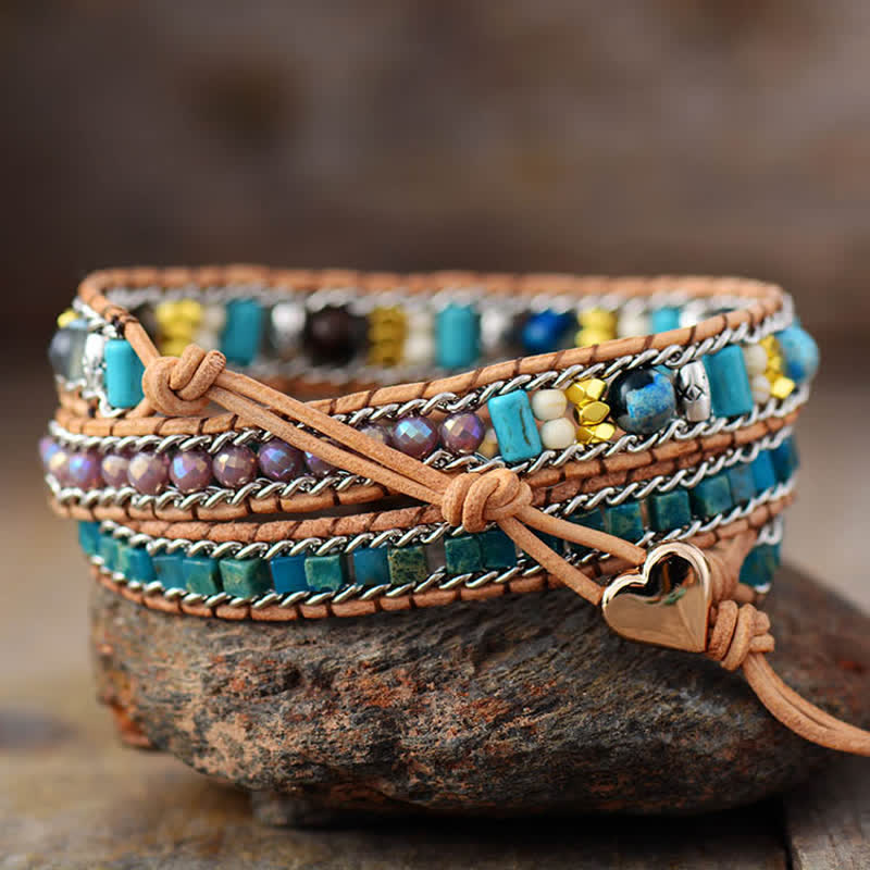 Olivenorma Heart Opal Blue Apatite Emperor Stone Wrap Bracelet