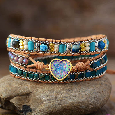 Olivenorma Heart Opal Blue Apatite Emperor Stone Wrap Bracelet