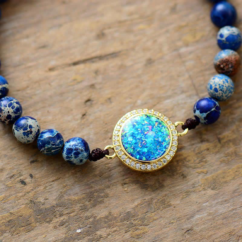 Olivenorma Blue Opal Emperor Stone Adjustable Braided Bracelet