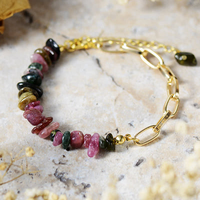 Olivenorma Irregular Natural Crystal Gold Plated Chain Bracelet