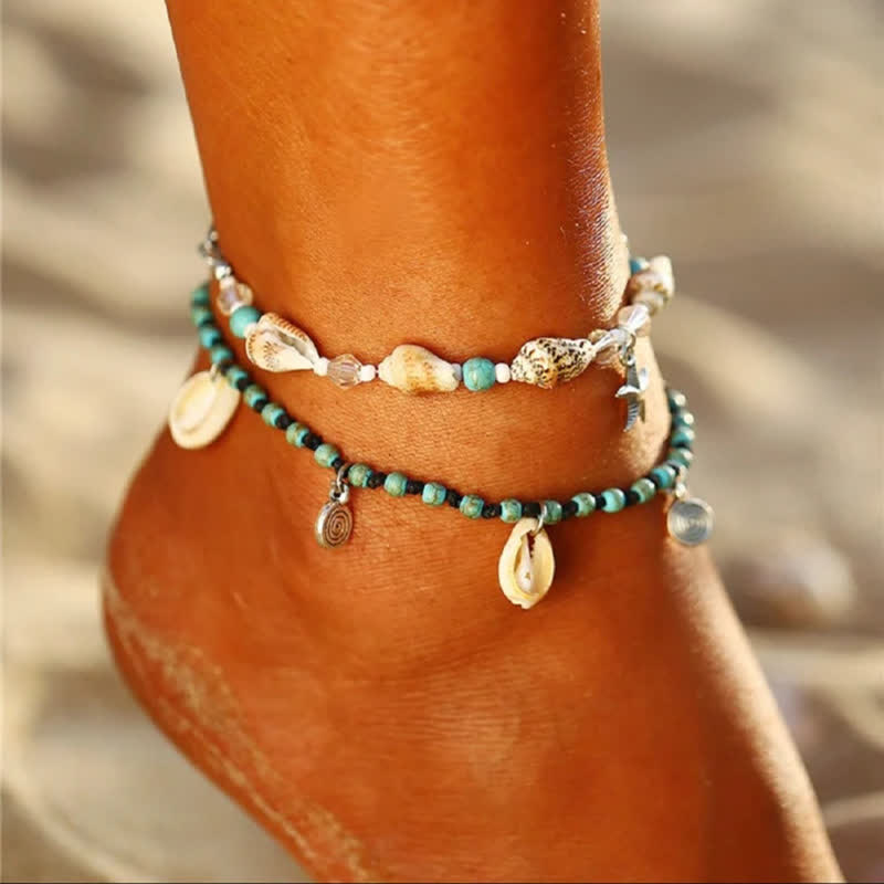 Olivenorma Bohemian Style Turquoise Shell Alloy Pendant Anklet