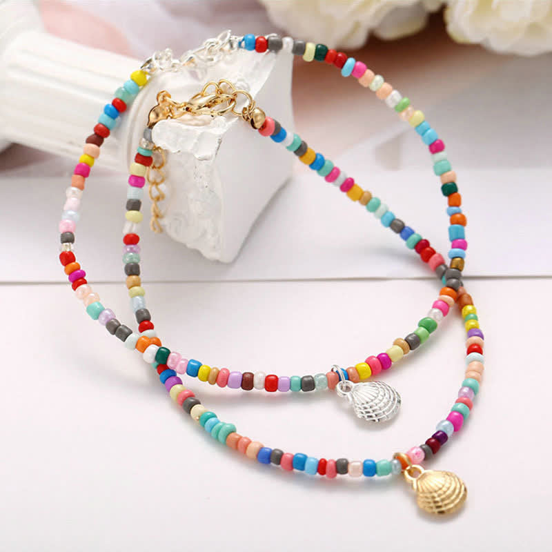 Olivenorma Colored Beads Shell Pendant Beach Anklet