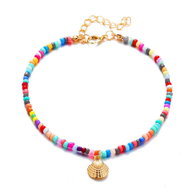 Olivenorma Colored Beads Shell Pendant Beach Anklet