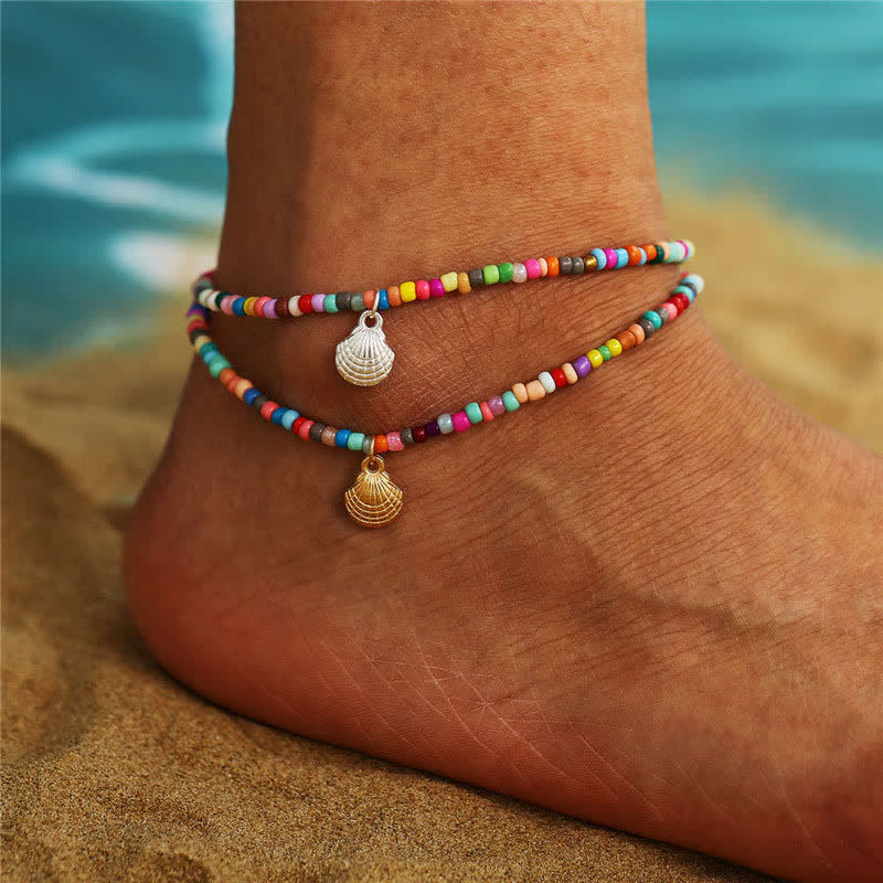 Olivenorma Colored Beads Shell Pendant Beach Anklet