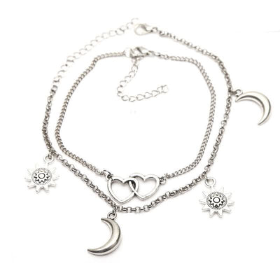 Olivenorma Alloy Sun Heart Moon Pendant Double Layer Anklet