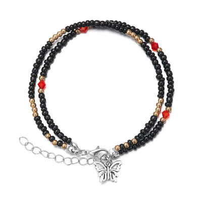 Olivenorma Butterfly Pendant Rice Beads Multi-layer Anklet