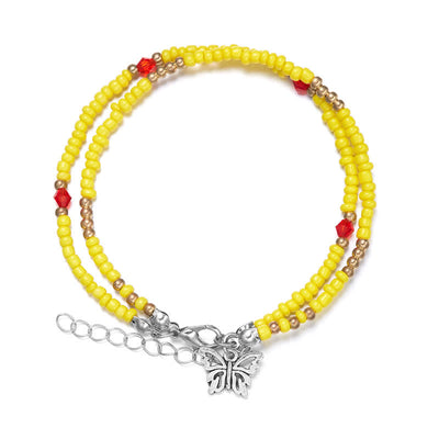 Olivenorma Butterfly Pendant Rice Beads Multi-layer Anklet