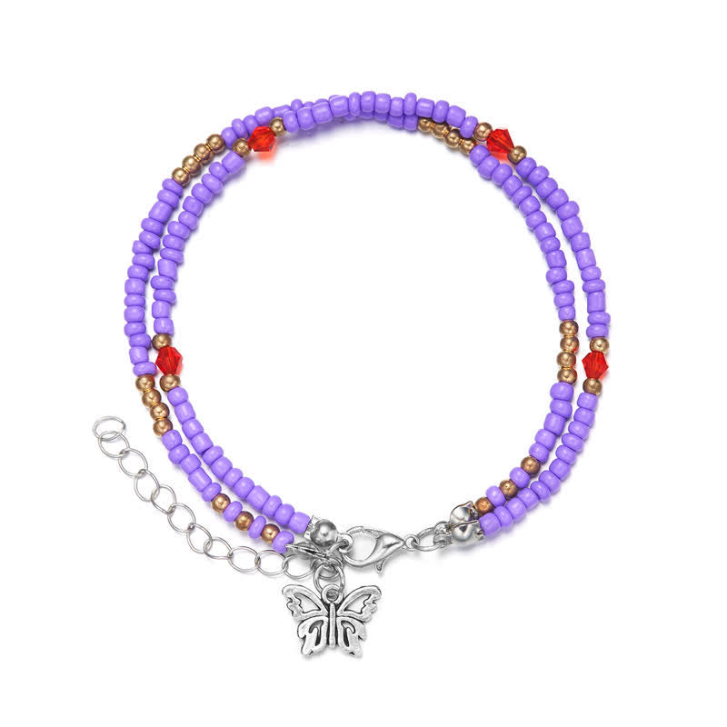 Olivenorma Butterfly Pendant Rice Beads Multi-layer Anklet