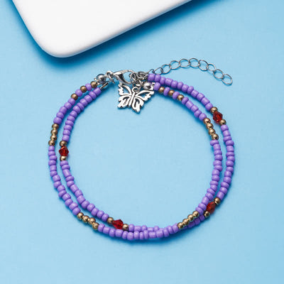 Olivenorma Butterfly Pendant Rice Beads Multi-layer Anklet