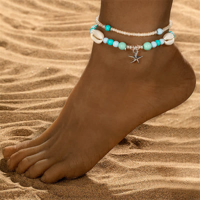 Olivenorma Turquoise Starfish Shell Beaded Anklet