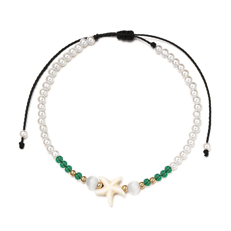 Olivenorma Freshwater Pearl Starfish Pendant Handwoven Anklet