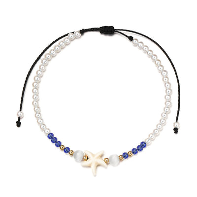 Olivenorma Freshwater Pearl Starfish Pendant Handwoven Anklet