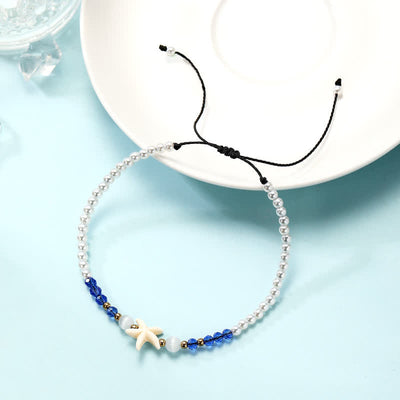 Olivenorma Freshwater Pearl Starfish Pendant Handwoven Anklet