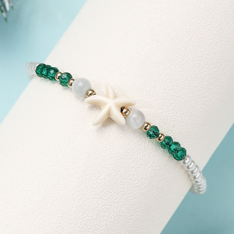 Olivenorma Freshwater Pearl Starfish Pendant Handwoven Anklet