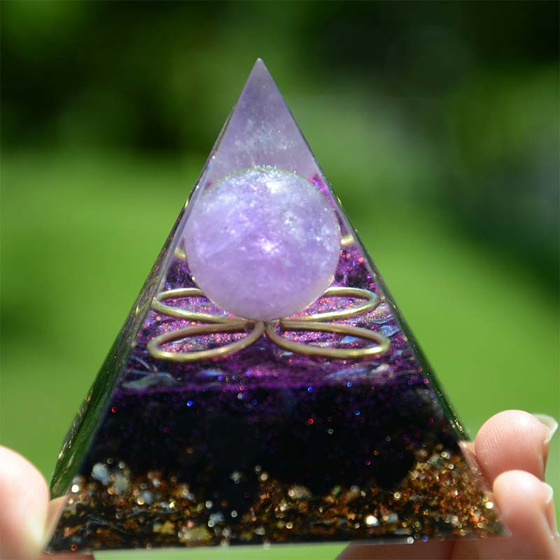 Olivenorma Amethyst Sphere with Obsidian Orgone Pyramid