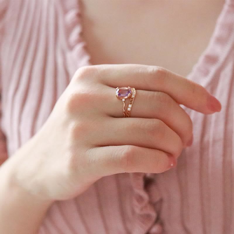 Olivenorma Amethyst Sugar Cube Wave Design Ring - image 3