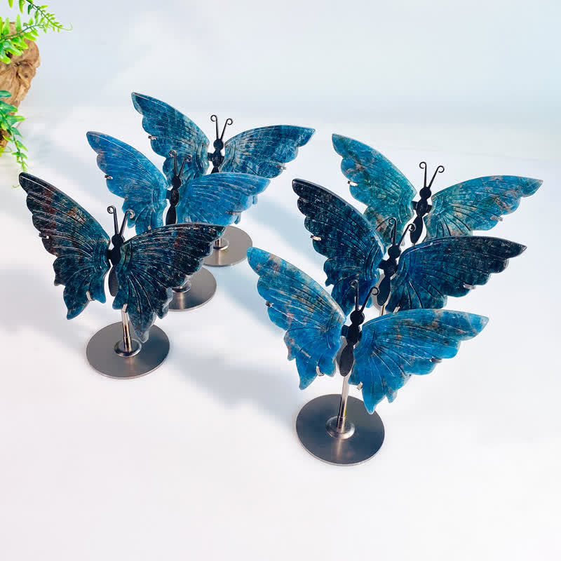 Olivenorma Natural Blue Apatite Butterfly Carving Gemstone Decoration