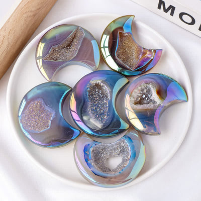 Olivenorma Electroplated Agate Geode Moon Shape Carved Gemstone Decoration