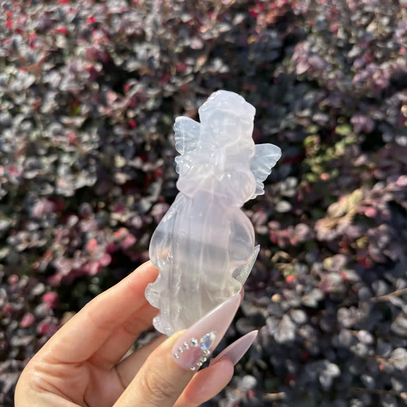 Olivenorma White Gypsum Baby Angel Carving Gemstone Decoration