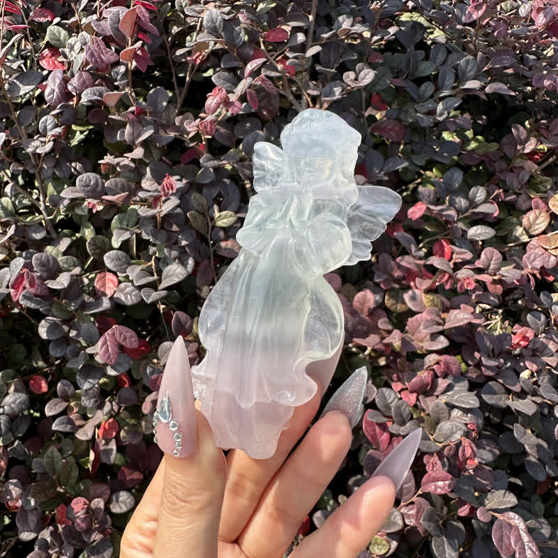 Olivenorma White Gypsum Baby Angel Carving Gemstone Decoration