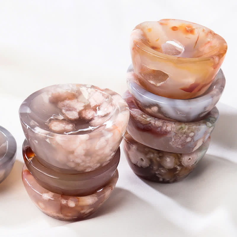 Olivenorma Cherry Blossom Agate Sardonyx Crystal Bowl
