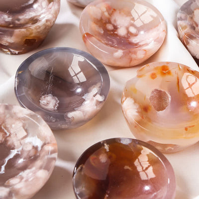 Olivenorma Cherry Blossom Agate Sardonyx Crystal Bowl