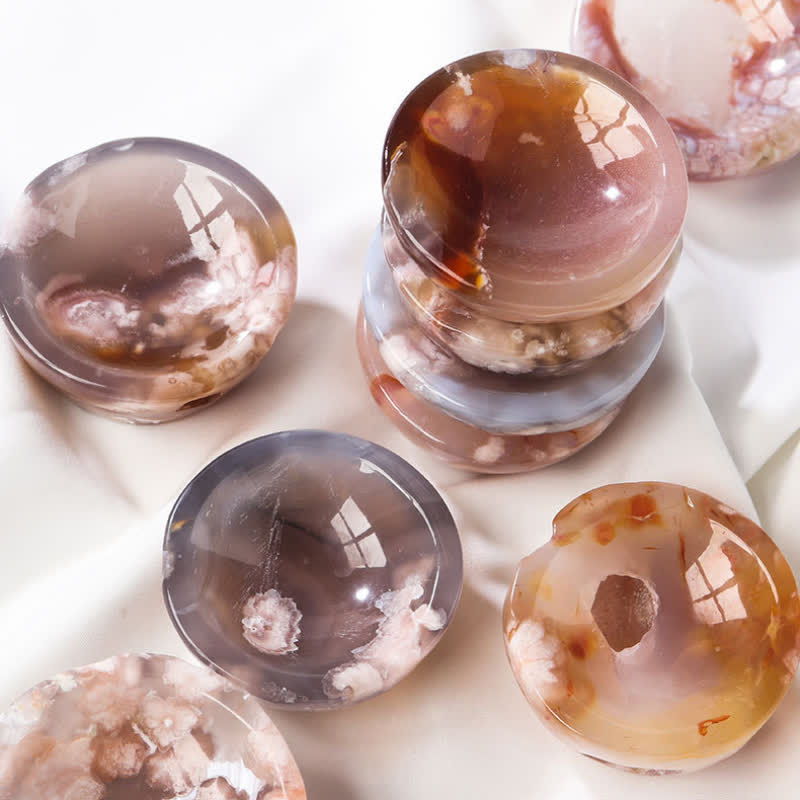 Olivenorma Cherry Blossom Agate Sardonyx Crystal Bowl
