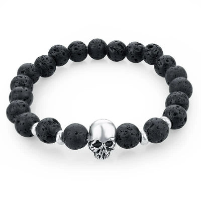 Olivenorma Natural Stone Skull Men Jewelry Elastic Bracelet