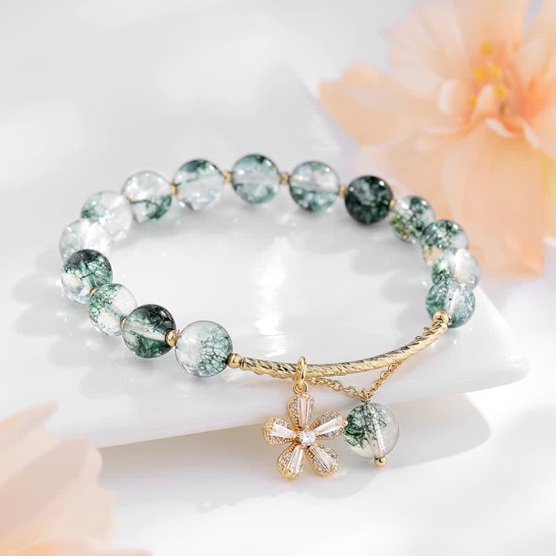 Olivenorma Green Phantom Quartz Beaded Sakura Pendant Bracelet