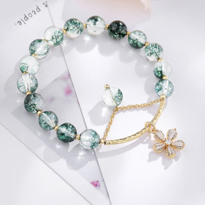 Olivenorma Green Phantom Quartz Beaded Sakura Pendant Bracelet