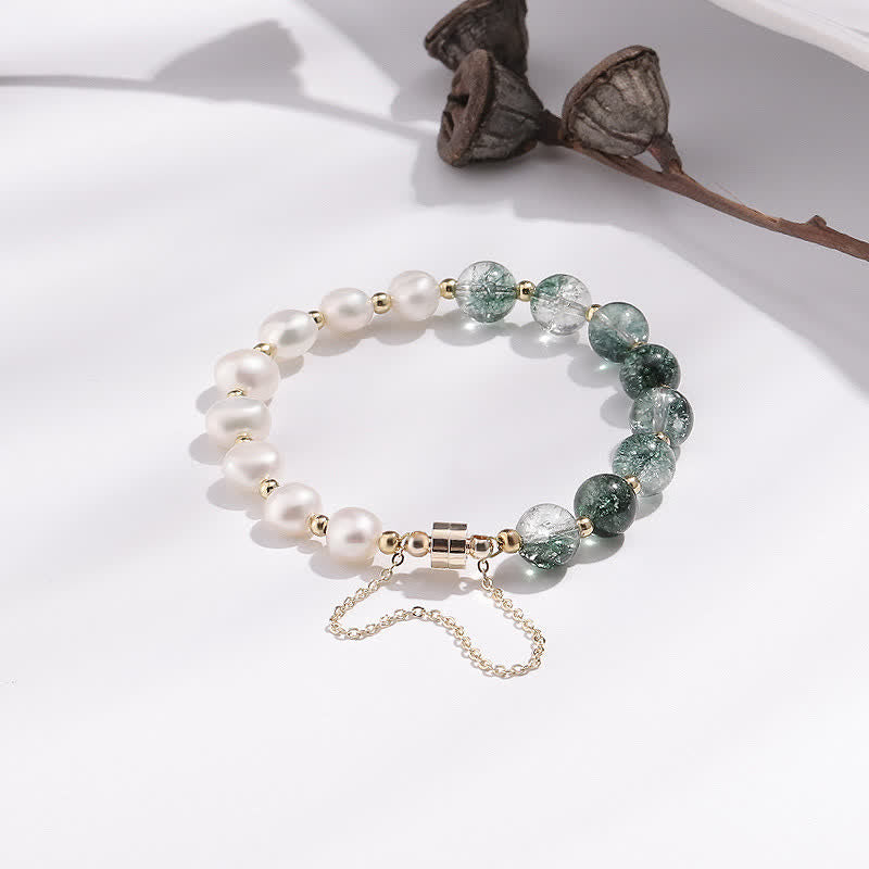 Olivenorma Green Phantom Quartz Freshwater Pearl Beaded Bracelet