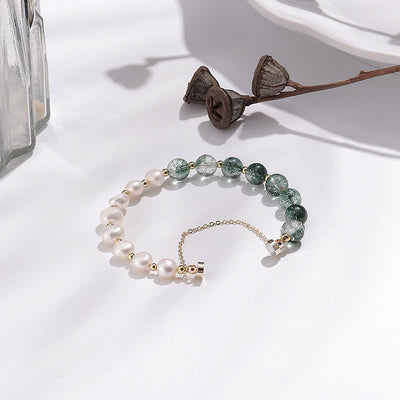 Olivenorma Green Phantom Quartz Freshwater Pearl Beaded Bracelet