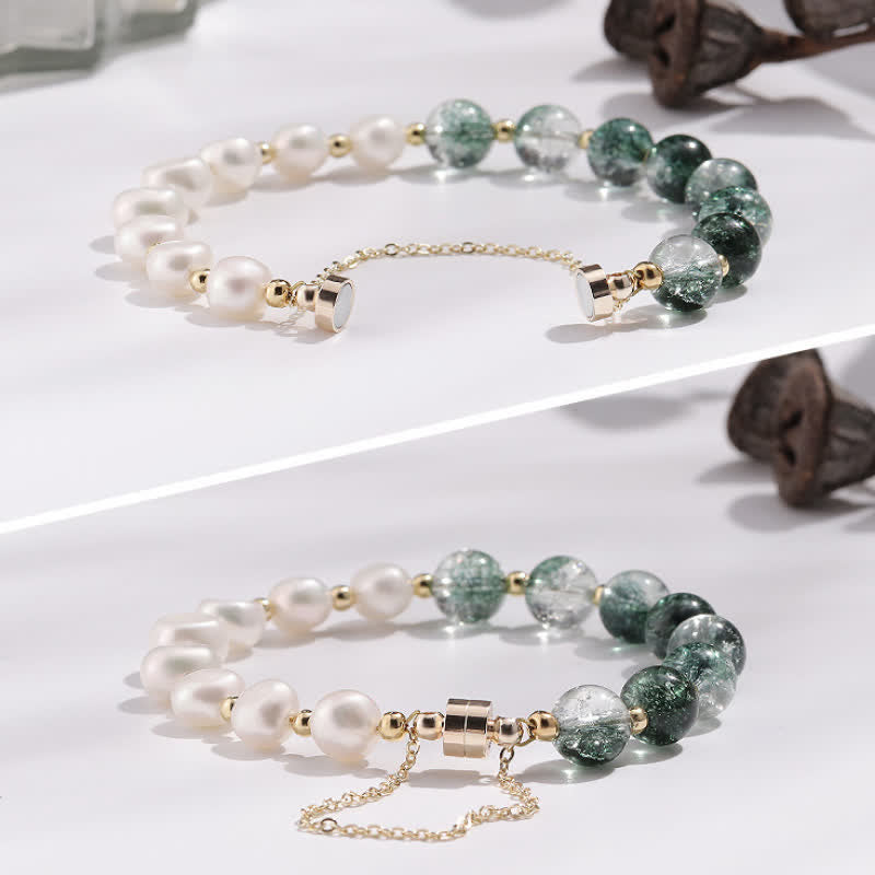 Olivenorma Green Phantom Quartz Freshwater Pearl Beaded Bracelet