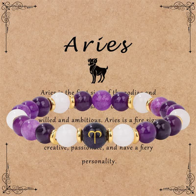 Olivenorma Amethyst Clear Crystal Blue Sandstone Beaded Zodiac Bracelet