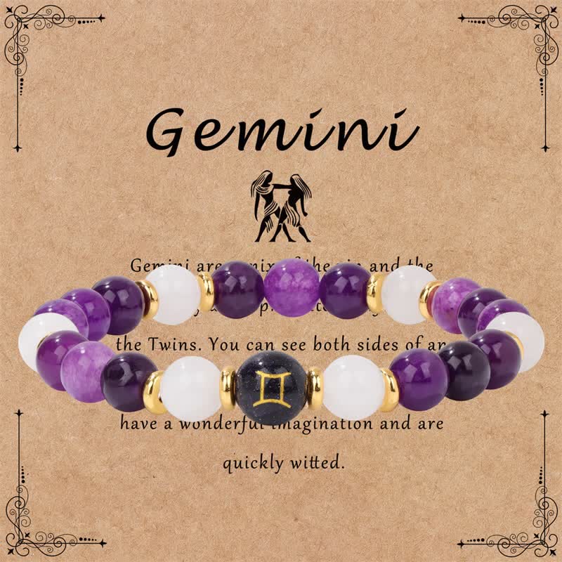 Olivenorma Amethyst Clear Crystal Blue Sandstone Beaded Zodiac Bracelet