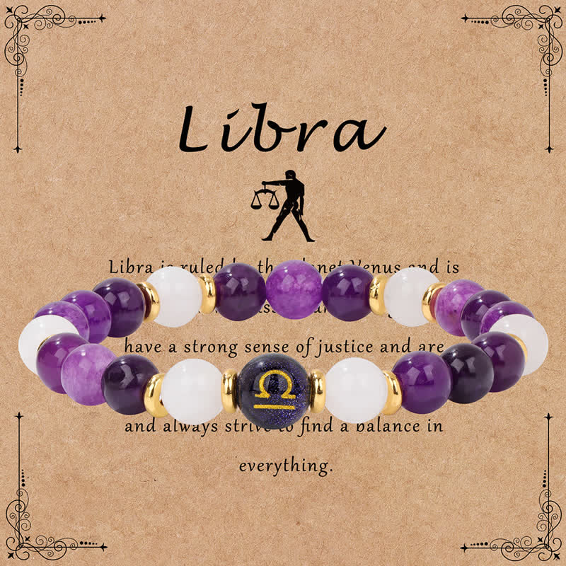 Olivenorma Amethyst Clear Crystal Blue Sandstone Beaded Zodiac Bracelet