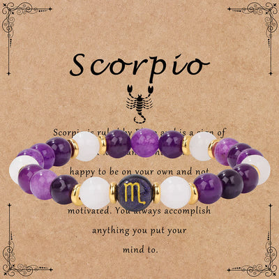 Olivenorma Amethyst Clear Crystal Blue Sandstone Beaded Zodiac Bracelet