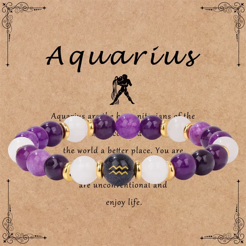 Olivenorma Amethyst Clear Crystal Blue Sandstone Beaded Zodiac Bracelet