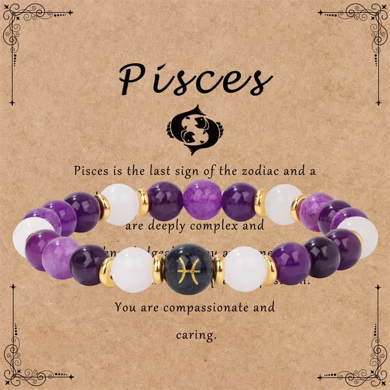 Olivenorma Amethyst Clear Crystal Blue Sandstone Beaded Zodiac Bracelet