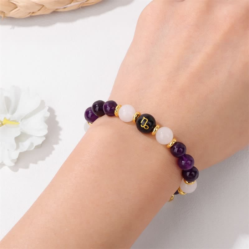 Olivenorma Amethyst Clear Crystal Blue Sandstone Beaded Zodiac Bracelet