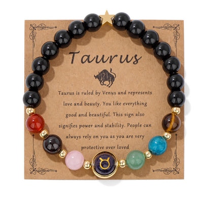 Olivenorma Black Onyx Blue Sandstone Beaded Zodiac Bracelet