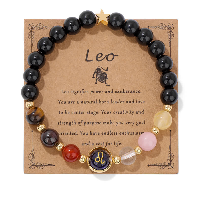 Olivenorma Black Onyx Blue Sandstone Beaded Zodiac Bracelet