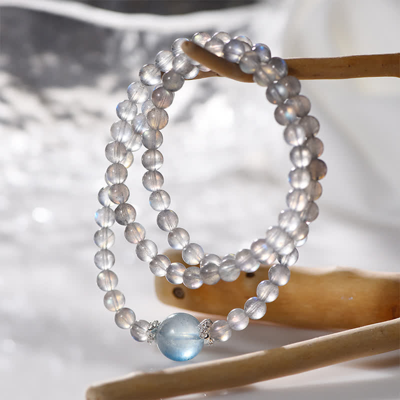 Olivenorma Moonstone Aquamarine Beaded Multi-layer Bracelet