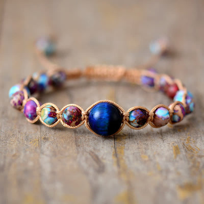 Olivenorma Blue Tiger Eye Purple Emperor Stone Beaded Bracelet