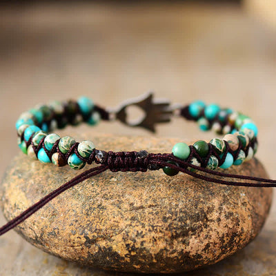 Olivenorma Turquoise Green Emperor Stone Alloy Beaded Bracelet