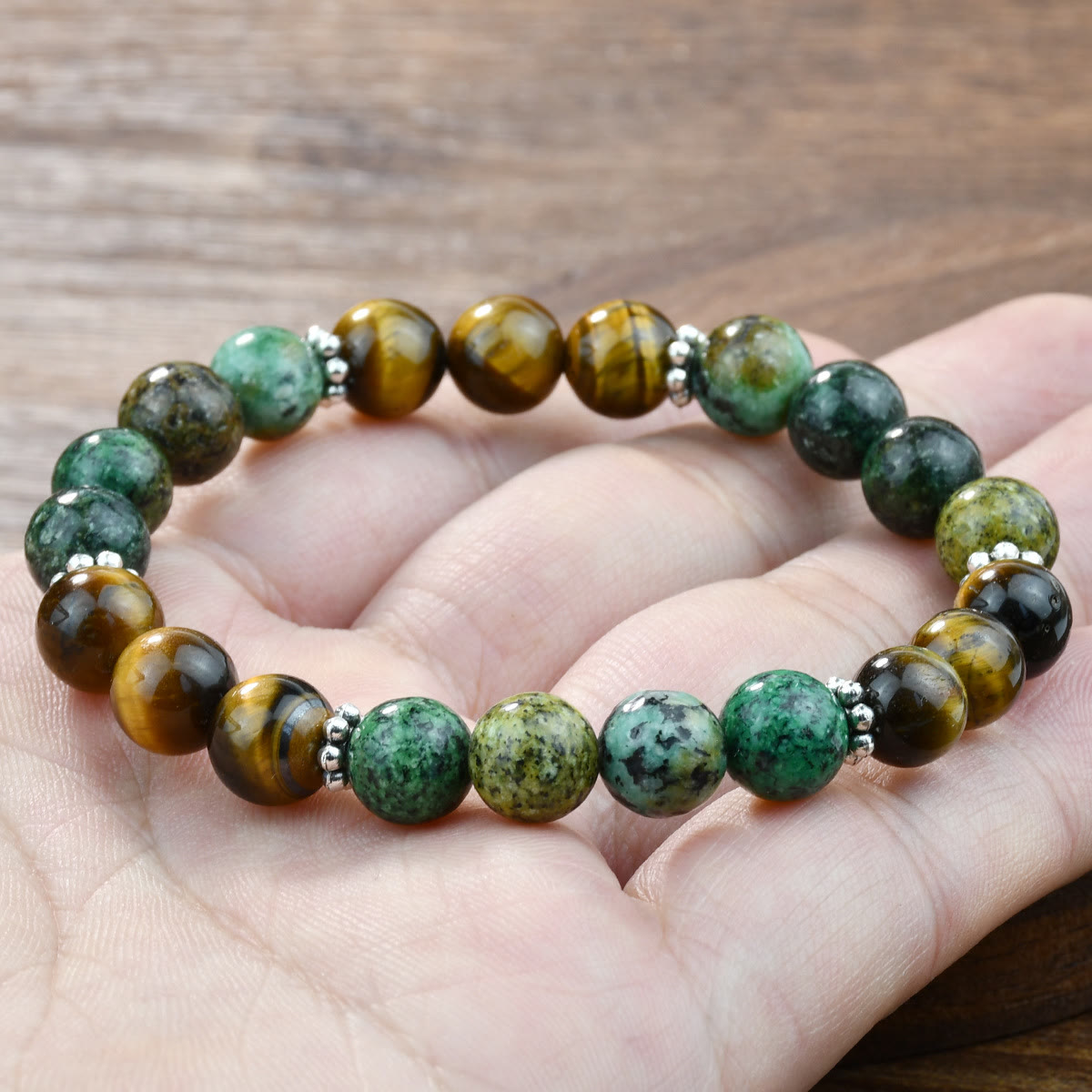 Olivenorma Natural Tiger Eye & African Turquoise Beaded Stretchable Protection Bracelet