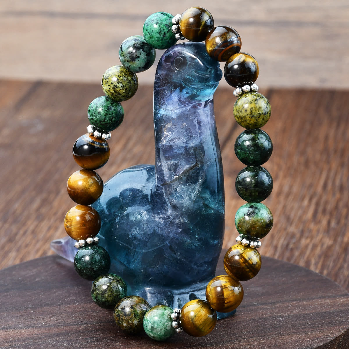 Olivenorma Natural Tiger Eye & African Turquoise Beaded Stretchable Protection Bracelet