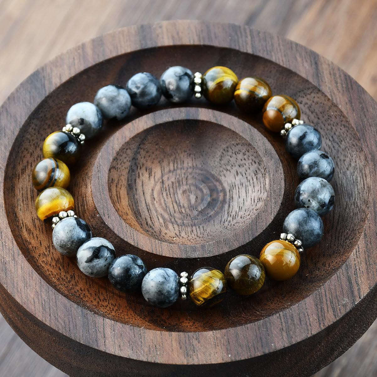 Olivenorma Natural Tiger Eye & African Turquoise Beaded Stretchable Protection Bracelet