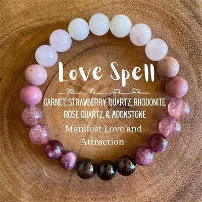 Olivenorma "Lovers Spell" 8mm Strawberry Quartz Amethyst Bracelet - Natural Crystal - image 1
